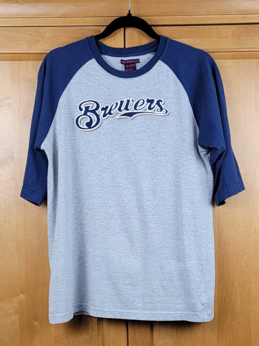 Mighty Mac Sports Milwuakee Brewers Baseball Blue Grey Baseball Shirt - Youth XL